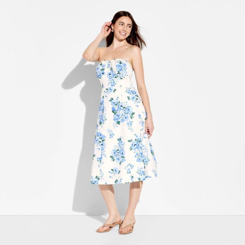 Open Box - Wild Fable - Women's Fit and Flare Strapless Midi A-Line Dress  White - Picture 2 of 3